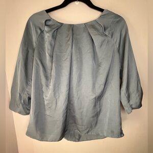 Talbots Blue Gray Satin-Like 3/4 Sleeves Pleated Balloon Blouse Women’s Size 10P